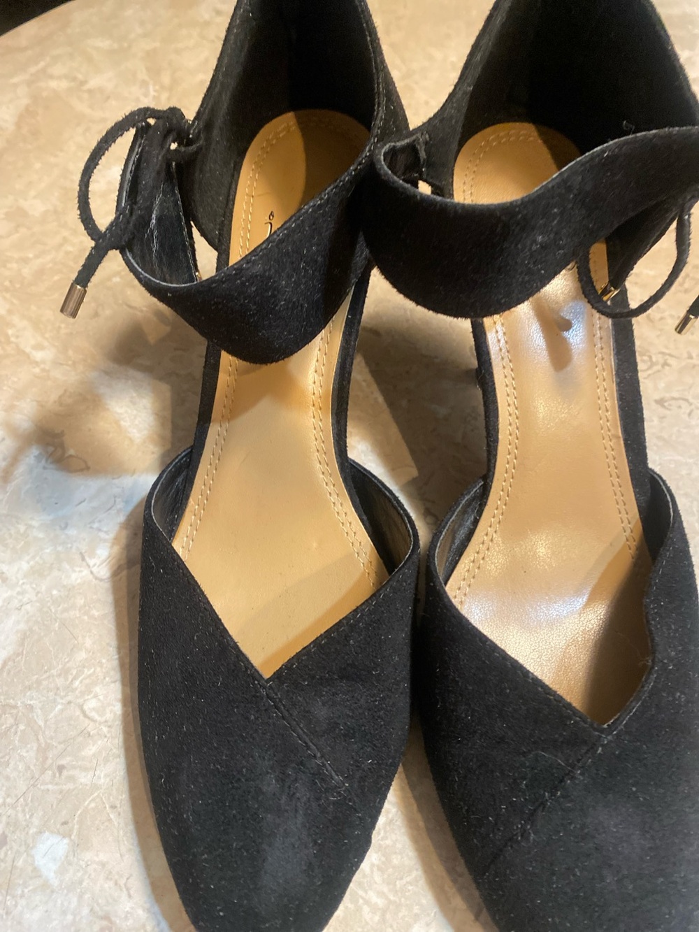 Impo Black Suede Pointed Toe Ankle Tie Heels